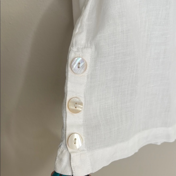TAHARI White Linen Tunic Top Button Side Boho Laganlook Beach Summer Classic L - Picture 3 of 9